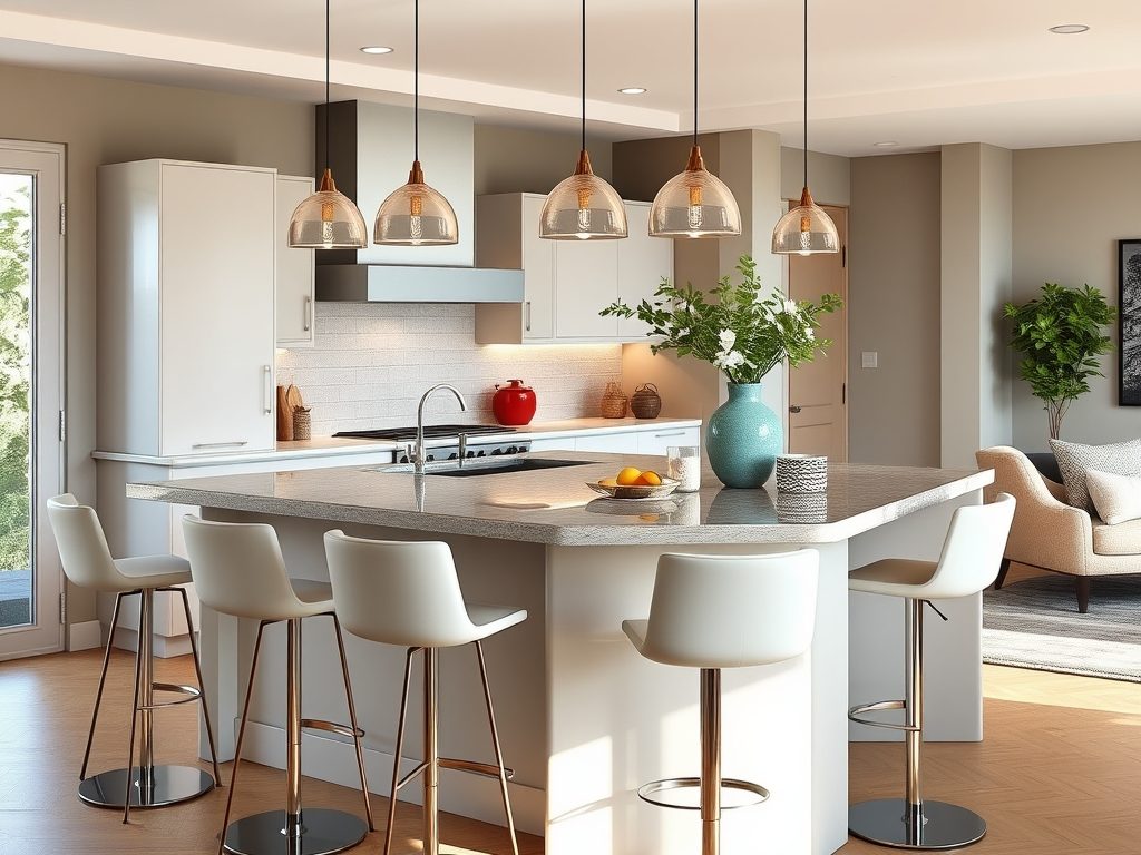 Wyspa kuchenna z hokerami jako praktyczny sposób na wygodne i estetyczne wyodrębnienie stref w kuchni i salonie