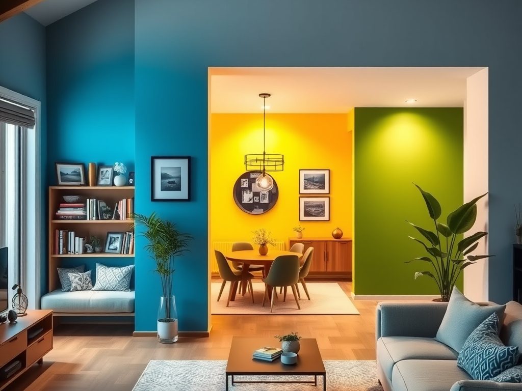 Różne kolory ścian jako praktyczne narzędzie do wyraźnego wydzielania funkcjonalnych stref w domu