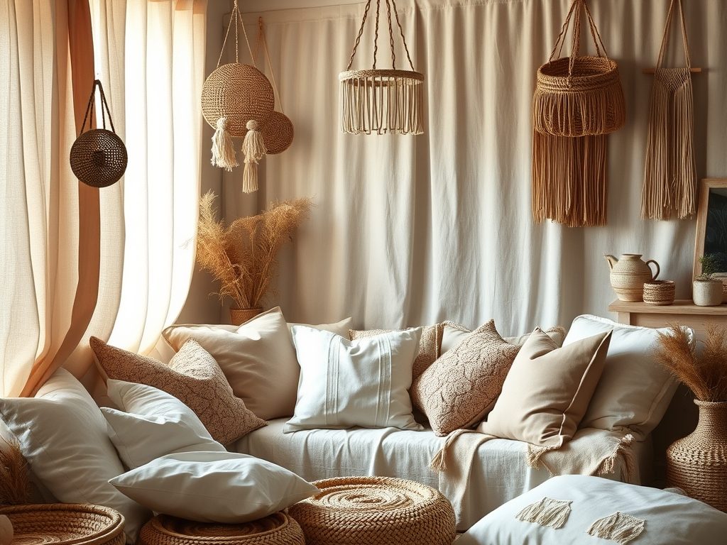 Styl boho w tekstyliach: wybór naturalnych tkanin i dekoracyjnych detali dla przytulnych wnętrz