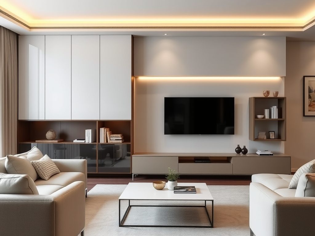 Zabudowa telewizora jako praktyczny sposób na wyraźny podział stref w salonie