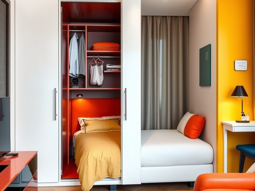 Łóżko chowane w szafie jako klucz do funkcjonalnego strefowania kawalerki i oszczędności przestrzeni