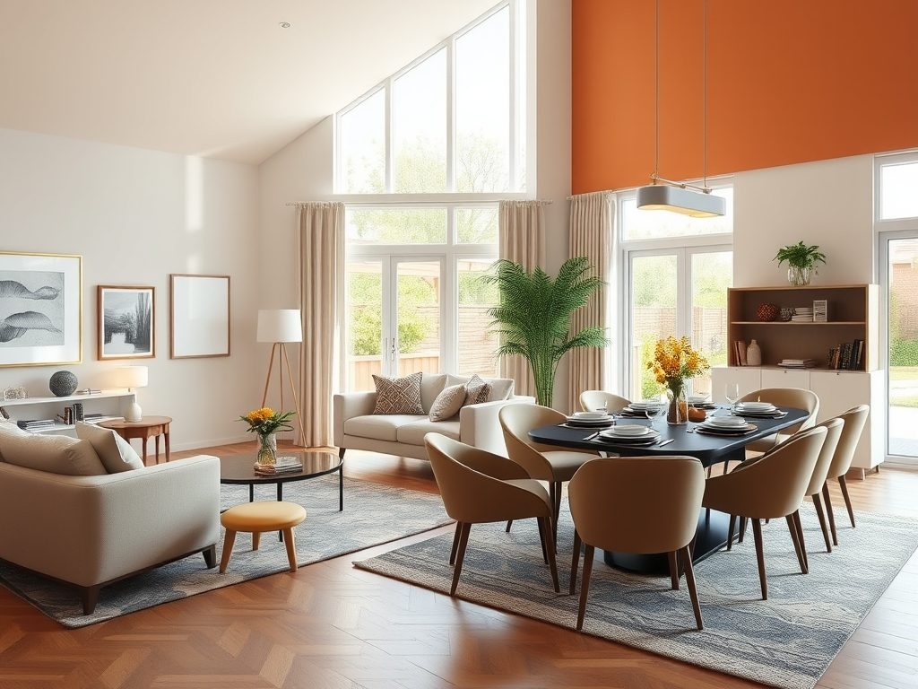 Salon z jadalnią: jak zaplanować układ mebli dla wygody i funkcjonalnego podziału przestrzeni