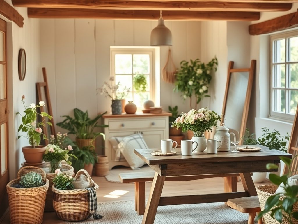 Styl cottagecore we wnętrzach: jak stworzyć przytulną wiejską atmosferę z naturalnych materiałów i rustykalnych dodatków